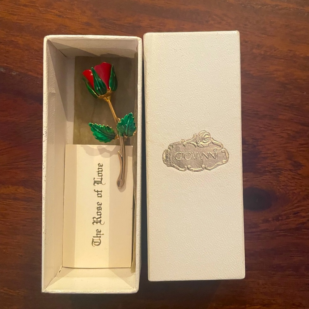 Giovanni Red Rose Brooch